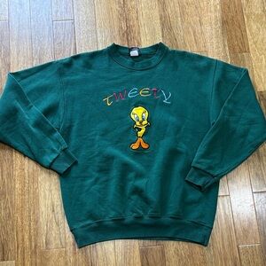 Neff Forest Green Crewneck Sweatshirt with Tweety Embroidery